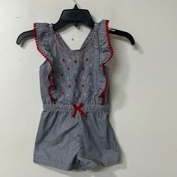 Striped Kids Romper with Red Accents - Picture 1 of 2